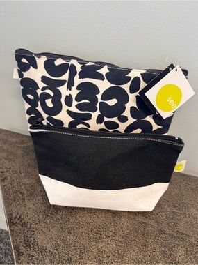 See Designs Canvas Two-Piece Black & White Cosmetic Pouch Set